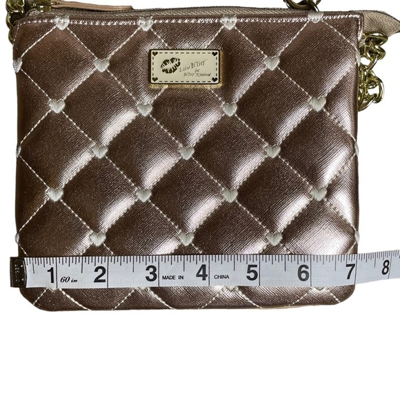 "LUV Betsey" Betsey Johnson Small Rose Gold Quilted w/Hearts Crossbody Bag - Picture 11 of 14